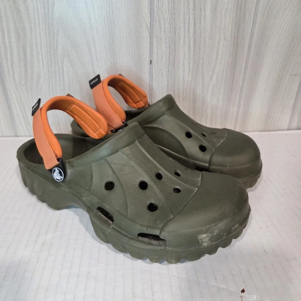 Crocs Unisex Off Road Sport Green /Orange Slip On Clogs Shoe Size M7 /W9